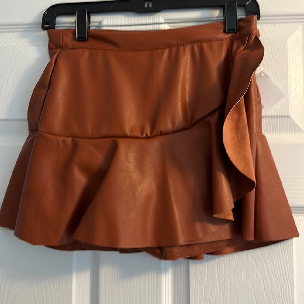 Brown leather skort